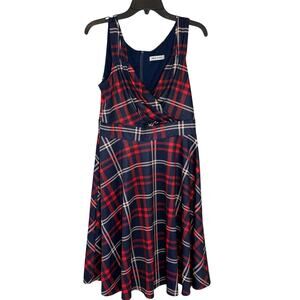 Women's Grace Karin Sleeveless Red Blue Plaid Tartan Fit Flare Dress Size Large